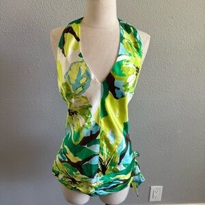 Vintage Banana Republic Silk Halter Top Size Medium‎ Tropical Print EUC Y2K